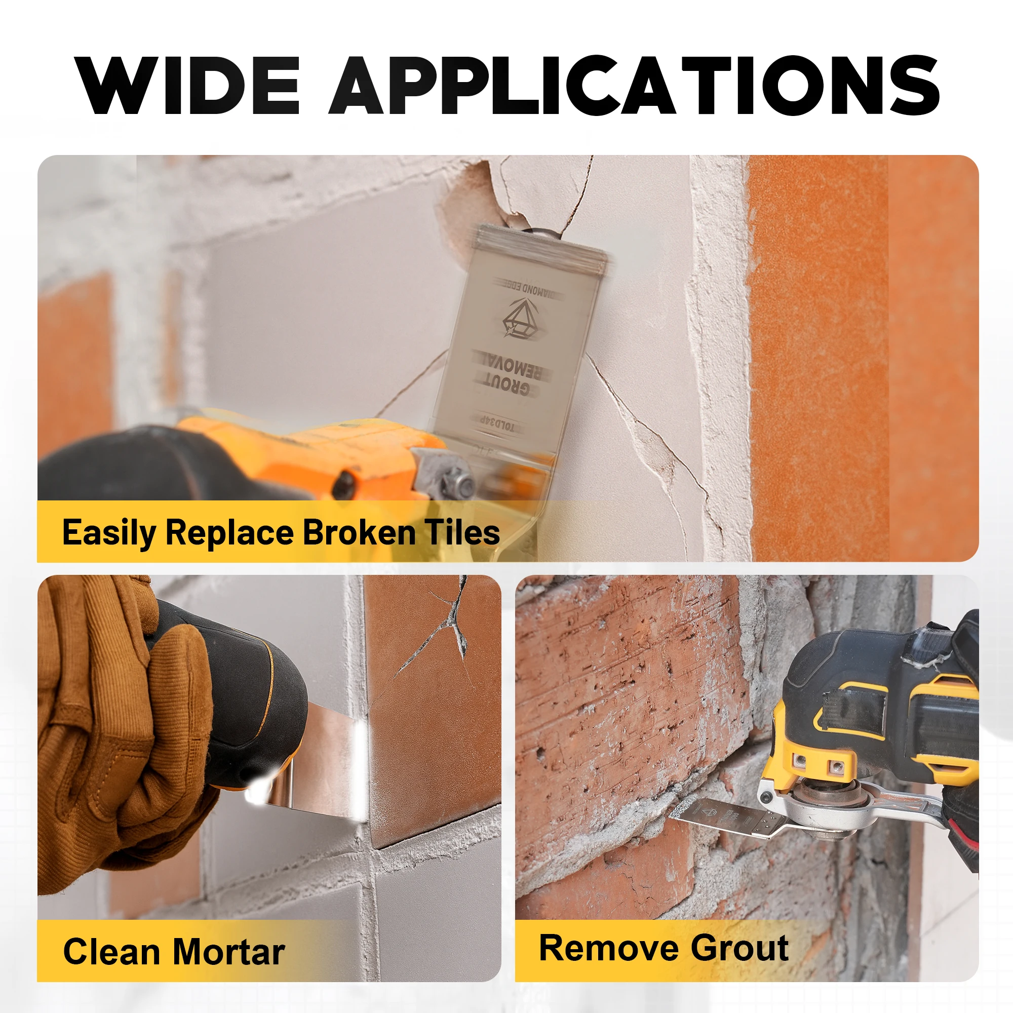 مجموعة شفرات المنشار المتأرجحة الماسية من TOLESA شفرات متعددة الأدوات لقطع الماس المتأرجحة لإزالة الجص، هاون نظيف 3 قطع