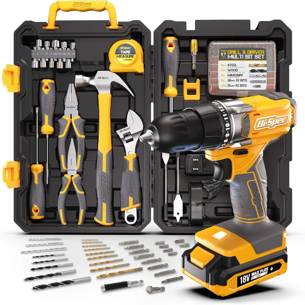 81 pcs 18V cordless drill driver and household tool set, drill tool set combo kit in tool storage box