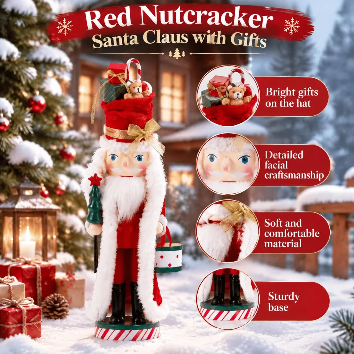 35CM Santa Claus Nutcracker Doll Soldier Christmas Ornament Xmas Gift Handcraft Nutcracker Puppet Statue Home Office Decoration