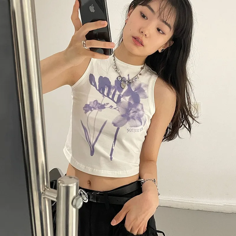 Karrram Y2k Aesthetics Tank Tops 00s Grunge Fairycore Print Crop Tops Korean Fashion Kawaii Tops Harajuku E-girls Cute Tanktop
