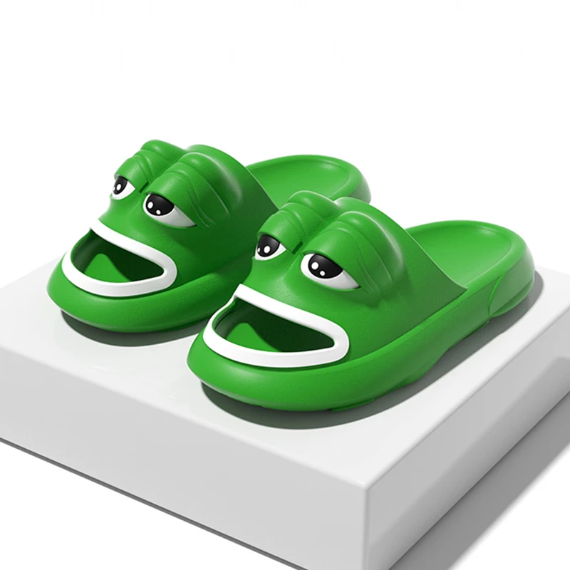 New Cartoon Adult Frog Couple Slippers For Men&Women Beach Shoes Indoor Home Anti-Skid Flat Shoes Outdoor Wear Trendy Sandals