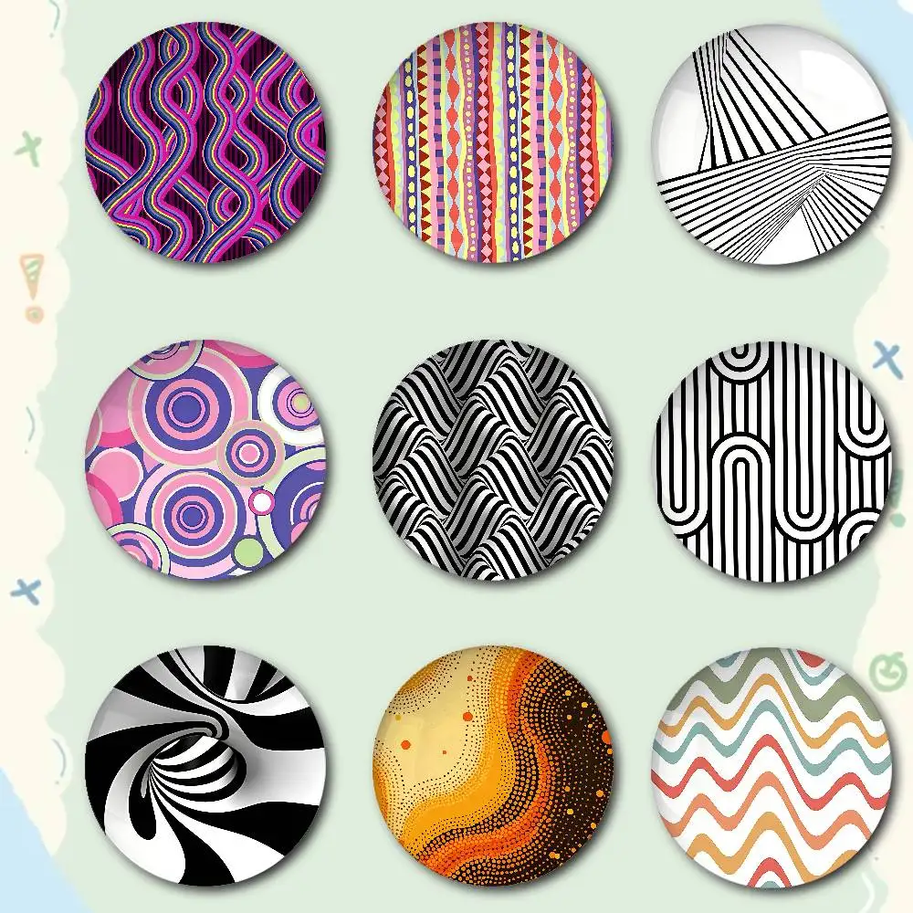 Striped Pattern Premium Tinplate Round Lapel Pins: Cute Badge Brooches For Shoulder Bag Accessories, Souvenir Gifts