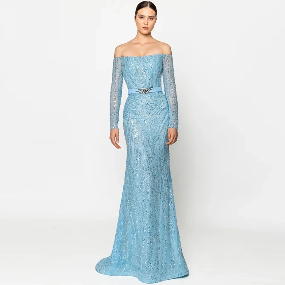 

Exquisite Boat Neck Tulle Evening Dress Elegant Sweep Train Party Dresses Delicate Beading Customized Special Occasion Gowns