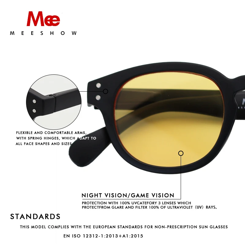 Meeshow Brand Sunglasses New Men Women Retro Fashion Driving Design Frame  UV Protection Night Vision Yellow Sun glasses