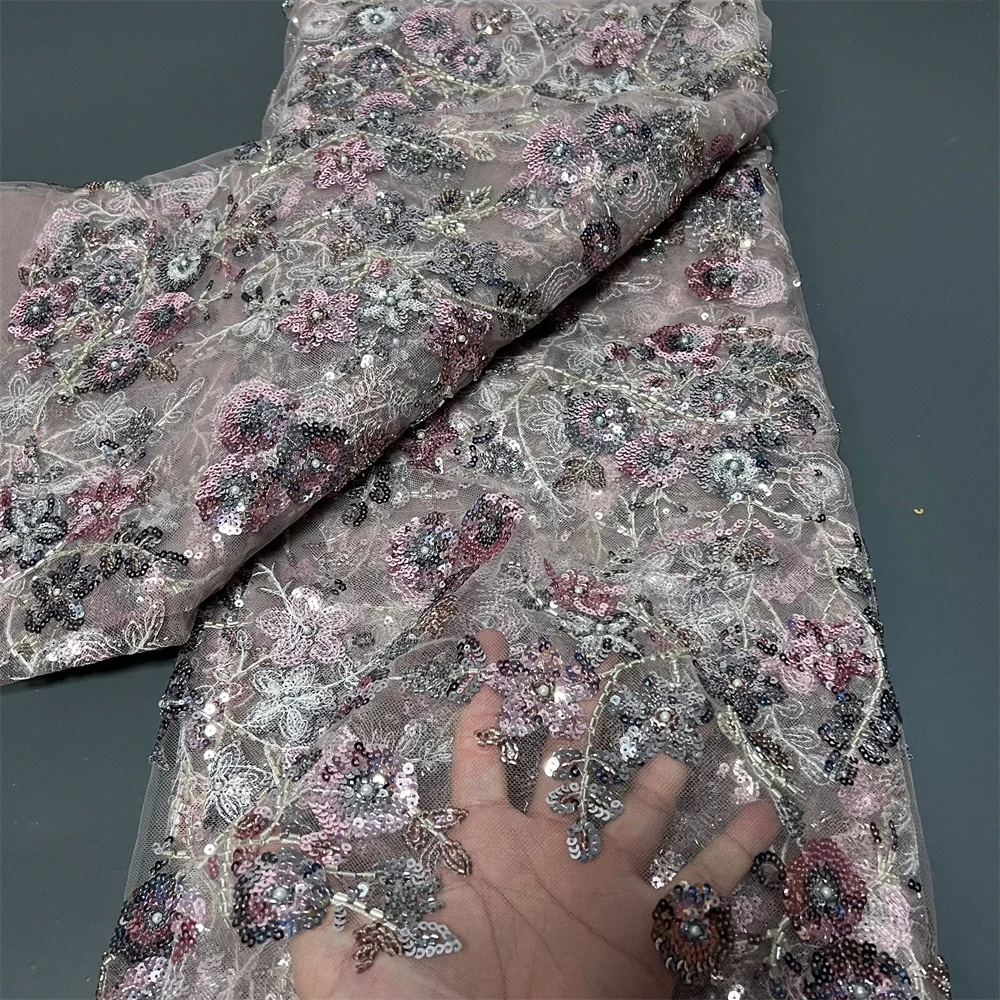 

2025 High Quality Nigerian Tulle Lace Fabric Organza Embroidery, Guipure Party Gown, Brocade Jacquard Wedding Dress 5Yard