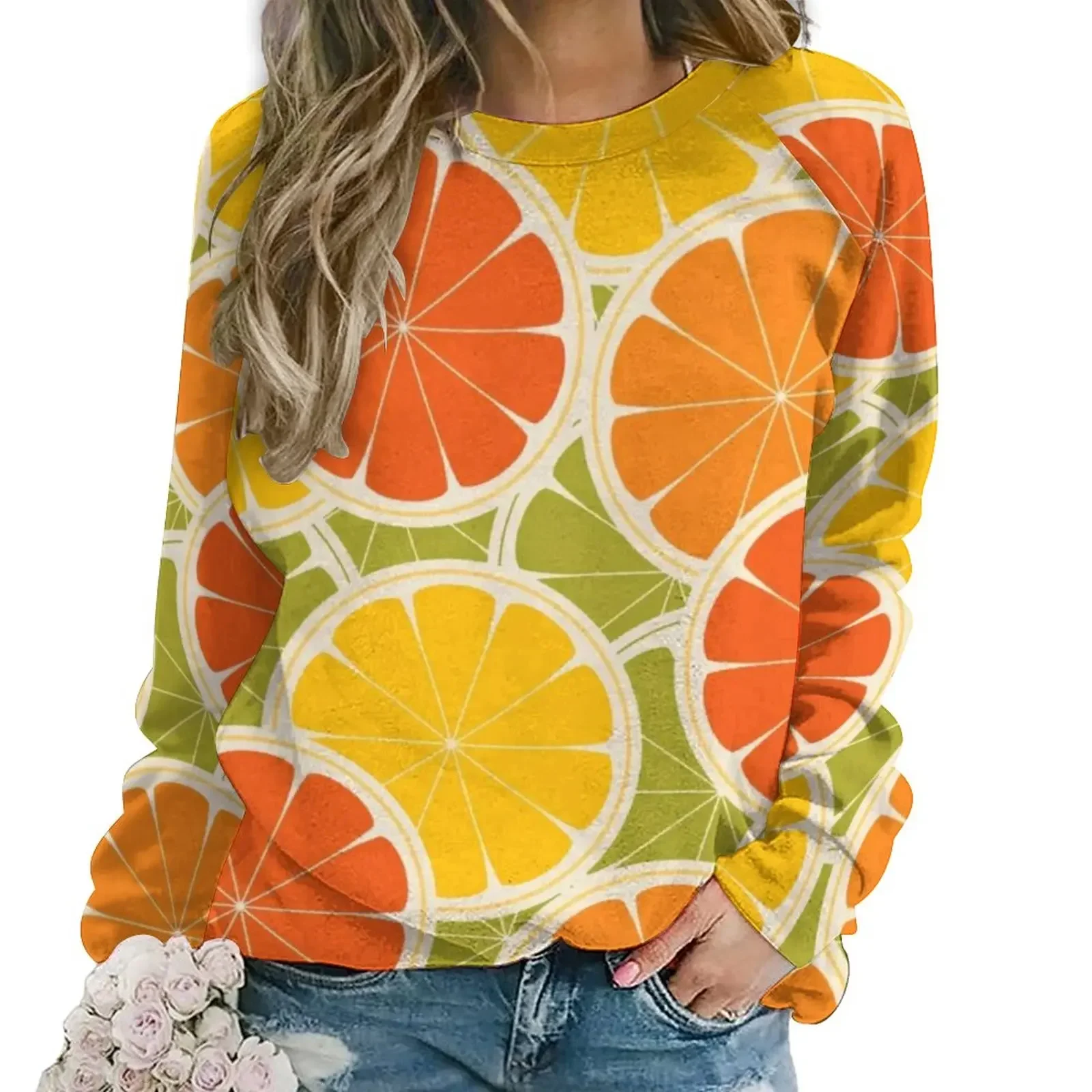 Fruit Print Casual Hoodies Women Orange Lemon Y2k Design Hoodie Autumn Long-Sleeve Harajuku Oversize Sweatshirts Birthday Gift