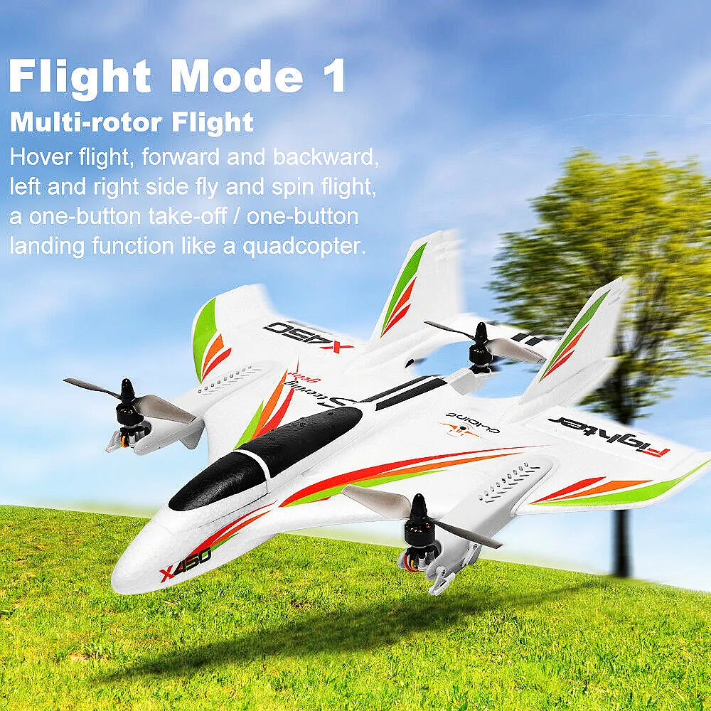 XK X450 2.4G 6CH 3D/6G RC Plane Vertical Take-off RC Aircraft With LED Light Fixed Wing Airplane RTF RC Toy for Boys Gifts