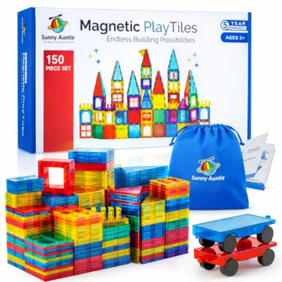 

Magnetic Tiles 150 PCS XL Set with Storage Bag Magnetic Building Tiles for Ages 3-8 STEM Magnet Construction Toy for Boys Girls