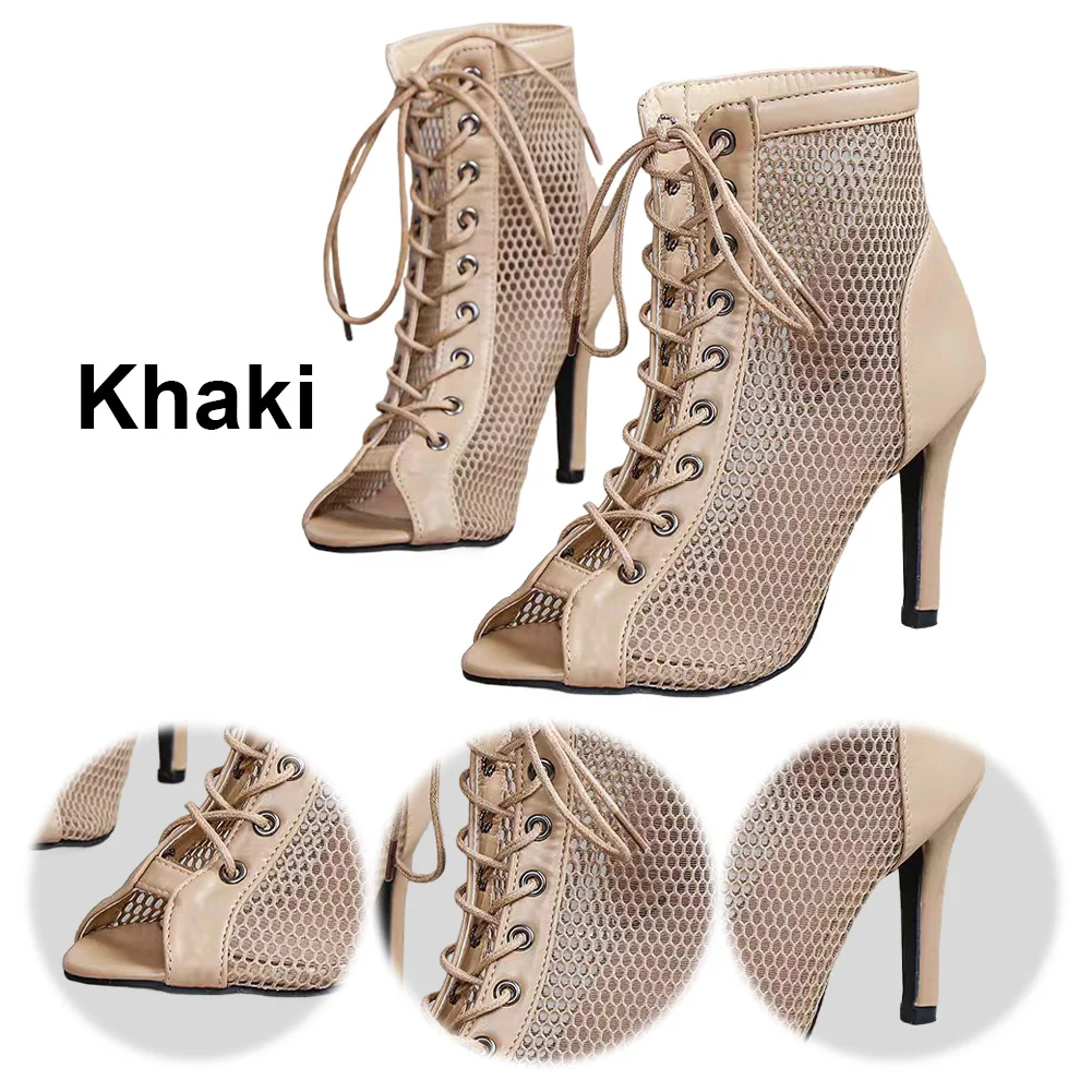

Women Mesh Sandals Breathable High Top Sandals Peep Toe Dance Shoes High Heel Summer Booties Pump Shoes for Party