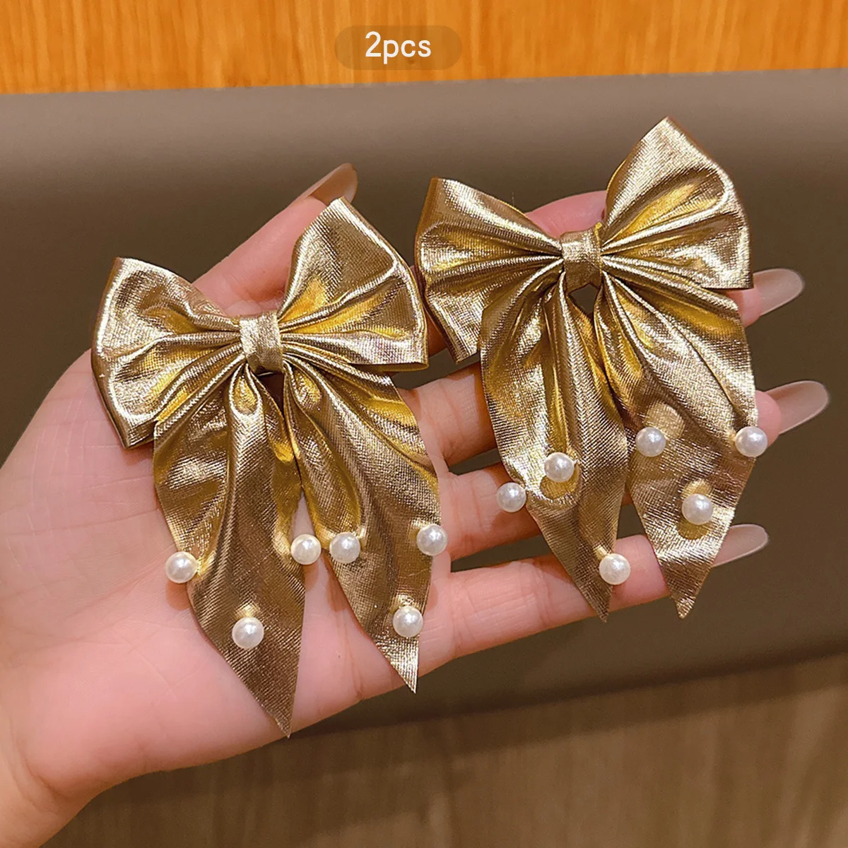 2 مشبك شعر على شكل فيونكة ذهبية راقية وعصرية مناسبة لإكسسوارات الشعر اليومية #1