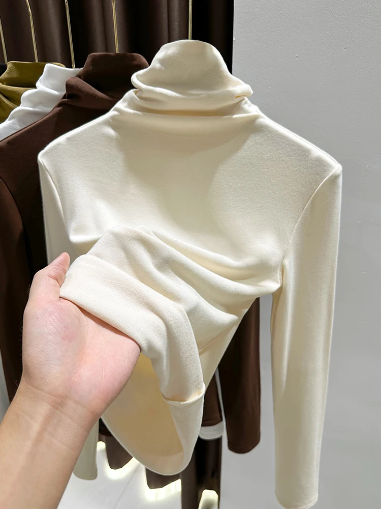 

Женская трикотажная базовая одежда из модала с высоким воротником, теплая зимняя внутренняя одежда, длинный рукав, цветной, для повседневной носки, облегающий, корейская версия