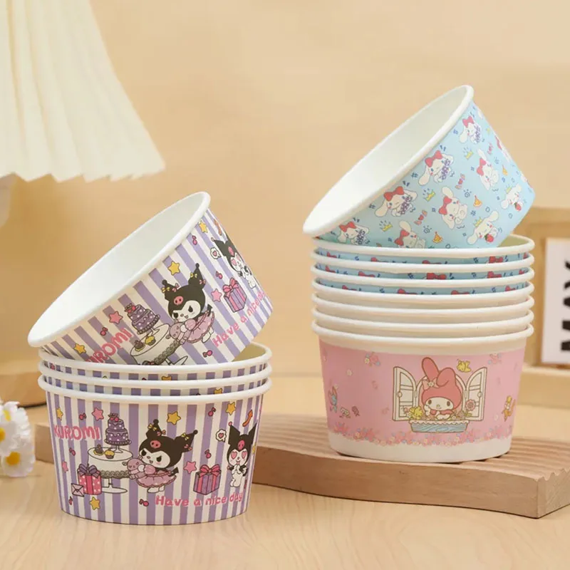 

10 шт., посуда Sanrio Kuromi Cinnamoroll, одноразовая бумажная миска, детское украшение на день рождения, миска для фруктовых закусок, коробка для пикника, подарки