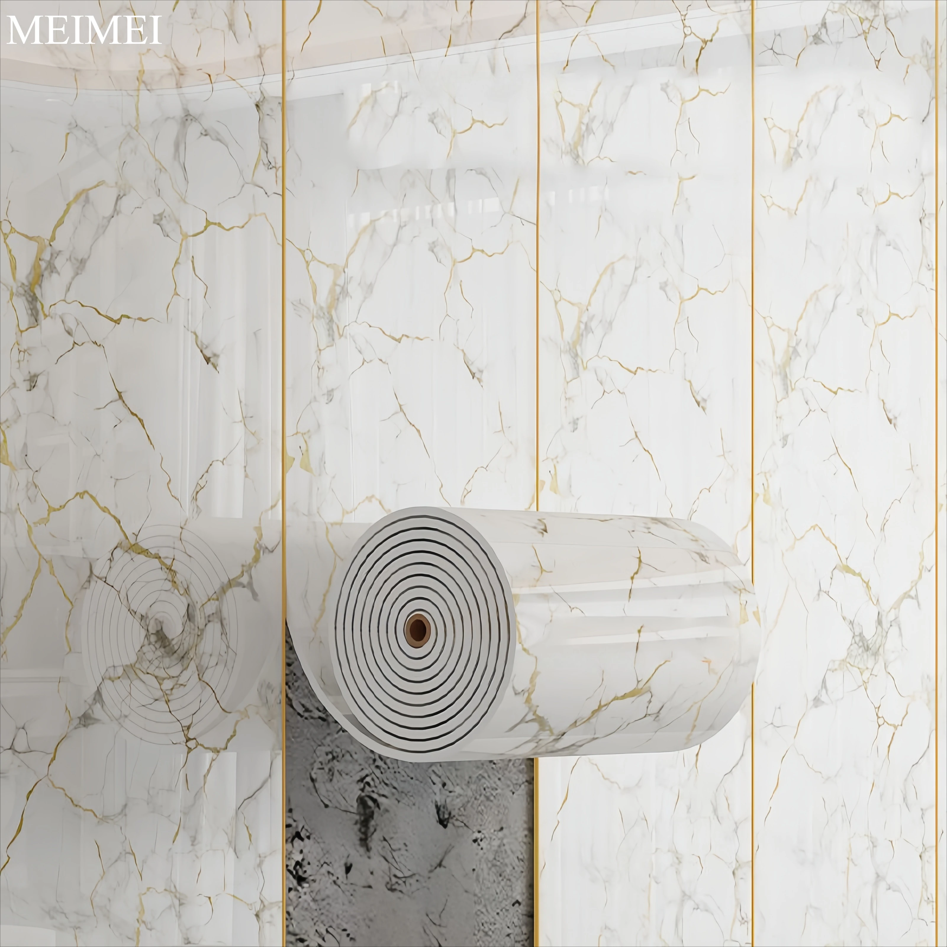 

One Roll of Marble Peeling and Pasting Wall Panel with Texture Detachable Self Adhesive Backboard Suitable for Floor Decoration