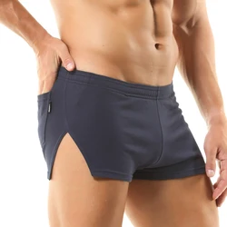 Mens Running Shorts Quick-drying Tether Gym Athletic Workout Shorts Pocket Simple Pants Solid Split Fitness Men's Home Shorts