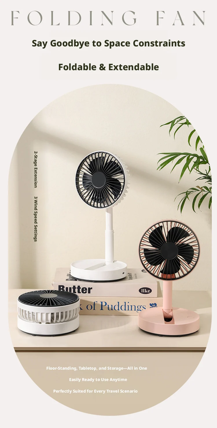 2026 New Desktop Fan USB Charging Model, Long Endurance Foldable Mini Retractable Fan, Dormitory Portable Desktop Electric Fan