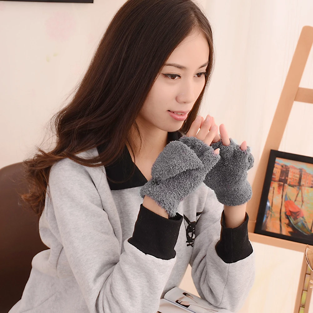

Winter Half Finger Gloves Warm Coral Fleece Fingerless Mittens for Women Girls Lightweight Comfortable Short Gloves for Daily