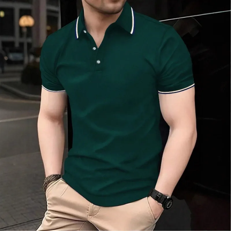 

1pc Men's Summer Comfortable Casual Top, Fashionable Classic Simple Business Casual Button Polo Shirt T Shirt for Men