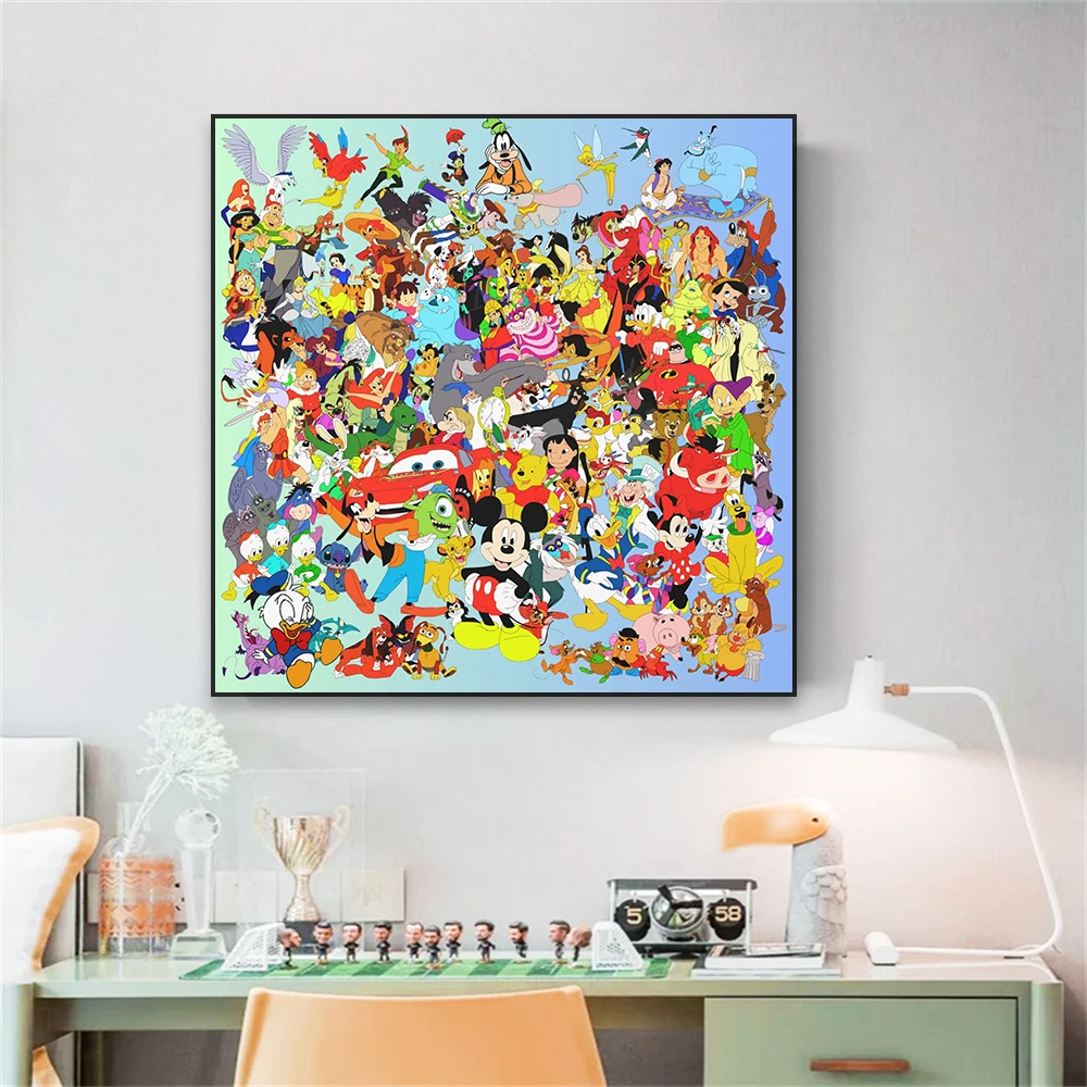 Abstract Disney Cartoon Characters Poster Funny Canvas Painting Cartoon Princess Mickey Mouse Living Room Home Wall Art Decor