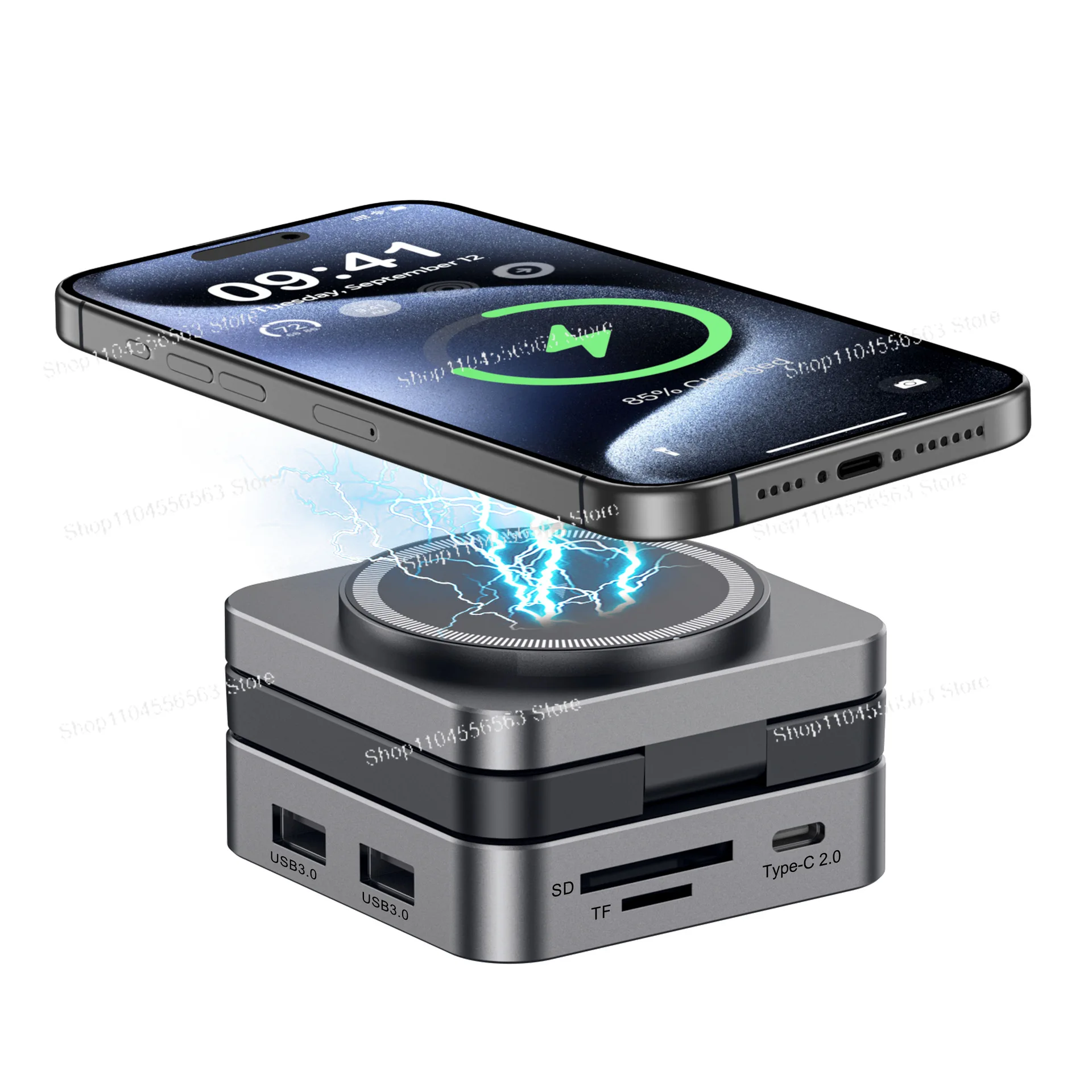 10 in 1 15W aluminum alloy magnetic suction wireless fast charging, external mobile phone computer USB hub
