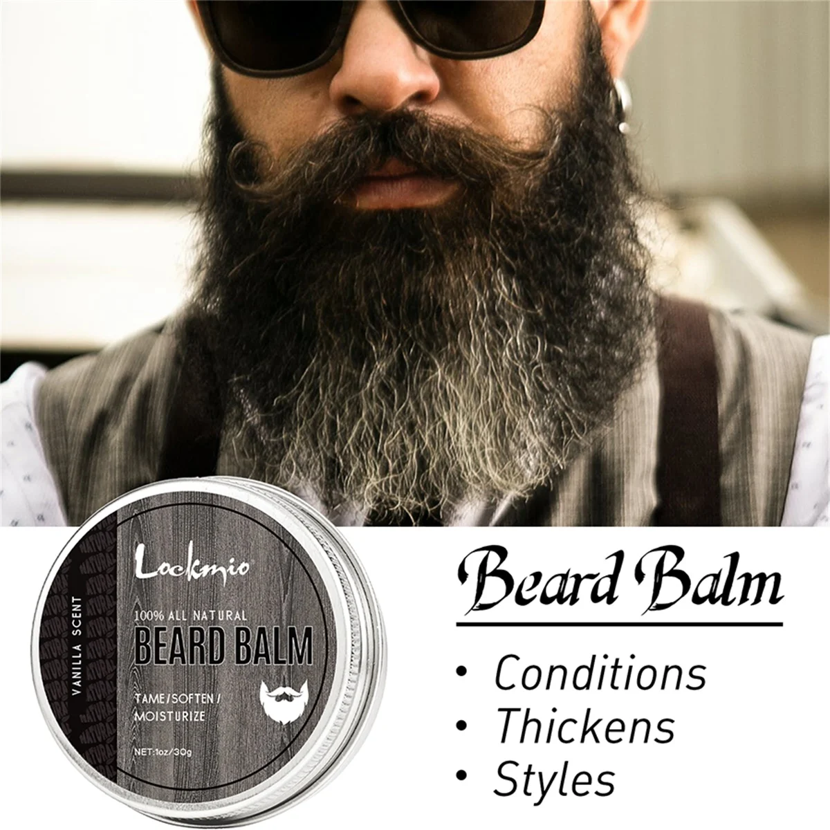 3pcs/set Men Natural Shea Beard Balm Vanilla Scent Beard Wax Anti Frizz Split Ends Moisturize Smooth Soften Mustache Oil Cream