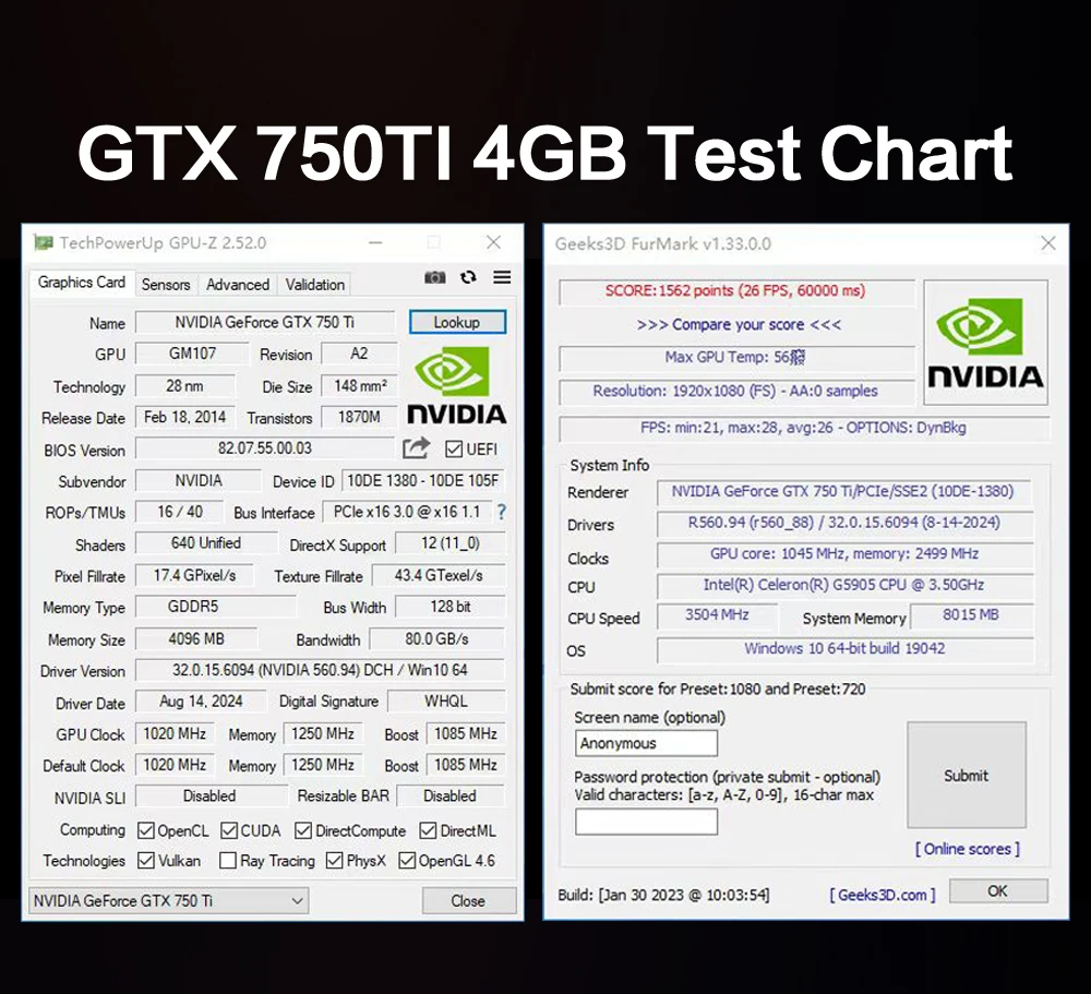MLLSE Placa De Video NVIDIA GTX 750TI 4 GB GDDR5 128-bit PCIe 3.0 x16 Desktop-Computer Gaming GPU Neue Karte