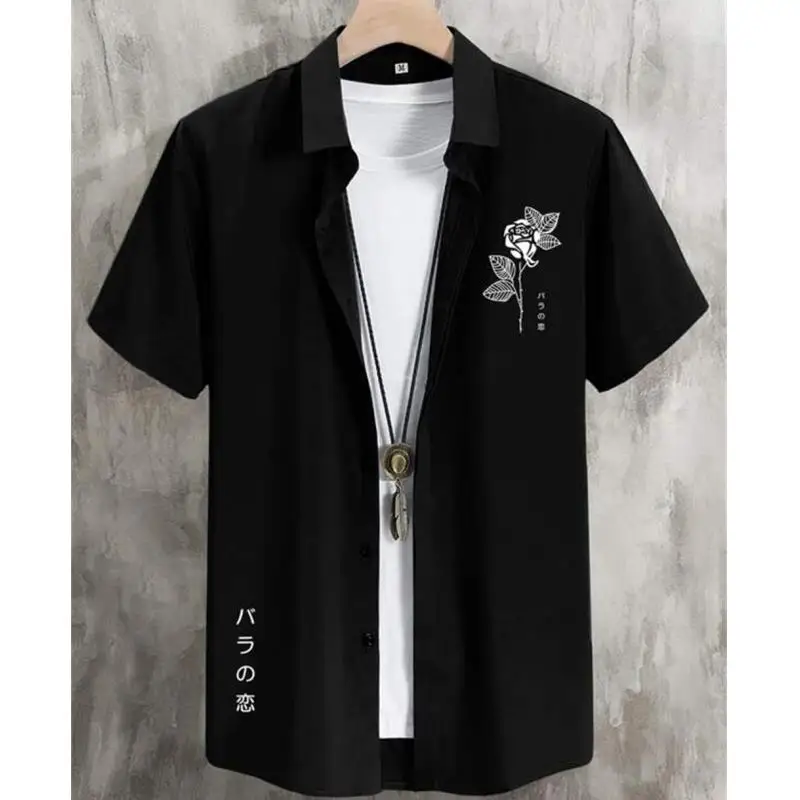 Hawaiian Men's Loose Oversized Shirt 3D Flower & Text Print Beach Party Sweatshirt High-Quality Comfortable Blouse