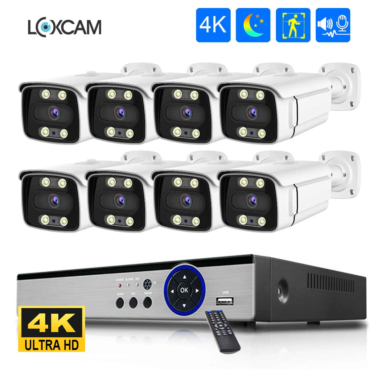 8CH 4K 8MP Security Camera System POE 5MP Two Way Audio Waterproof Outdoor Colorful Night Camera Video Surveillance Set Xmeye