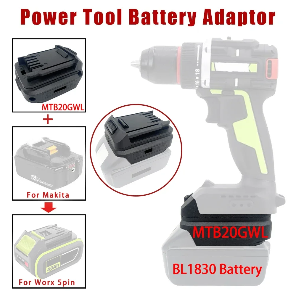 

Power Tool Adapter Converter for Makita 18V Li-ion Battery BL1830 for Worx 4 Pin Samll 5 Pin Big Foot 20V Power Tool WU279 WX550