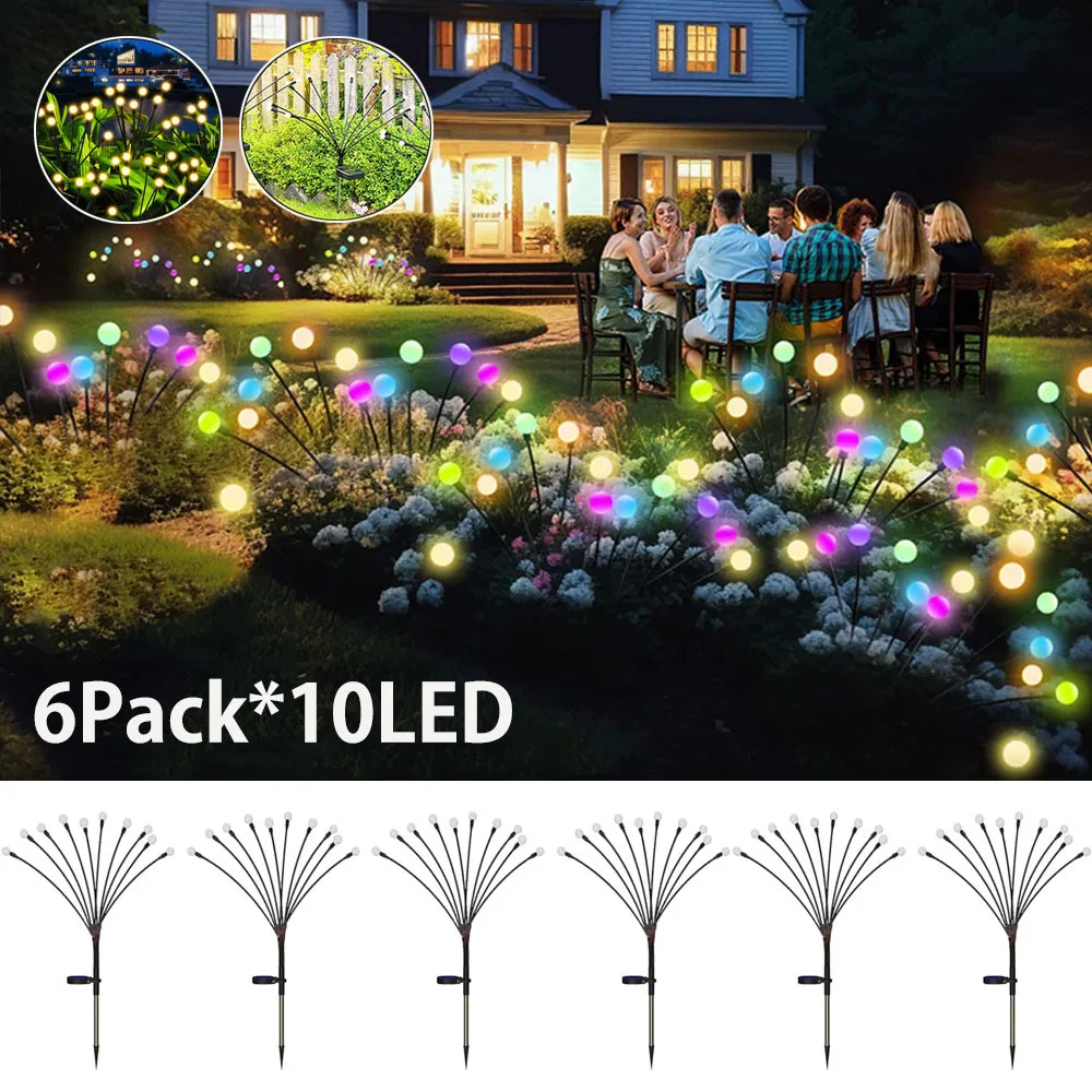 

6Pack 10LED Solar Firefly Lights Outdoor LED Solar Lights Waterproof Solar Garden Lamp Lawn Lamp for Path Landscape Decorative