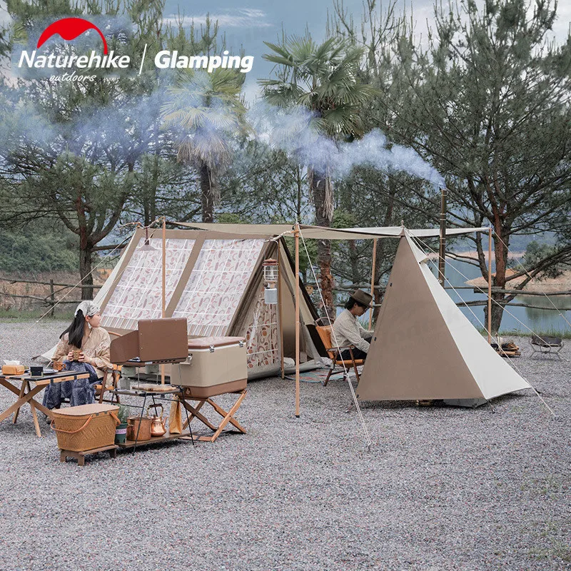 Naturehike Retro Camping Tent 3 Season Tent Outdoor Cotton Canopy Awning Shelter Family Multi Mode Travel Tents With Chimney
