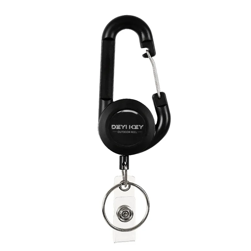 Portable Retractable Keychain Black Plastic Badge Reel Backpack Belt Clip Anti-Lost Water Bottle Holder for Outdoor