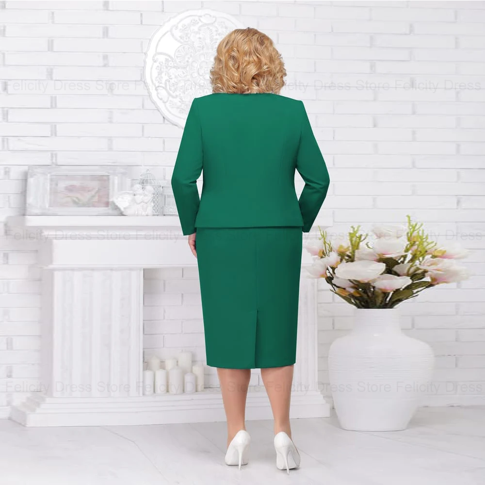 Plus Size Moeder van de Bruid Jurken met Jasje 2025, Schede O-hals Elegante Bruiloftsgastjurk Kralen Aangepaste Avondjurk