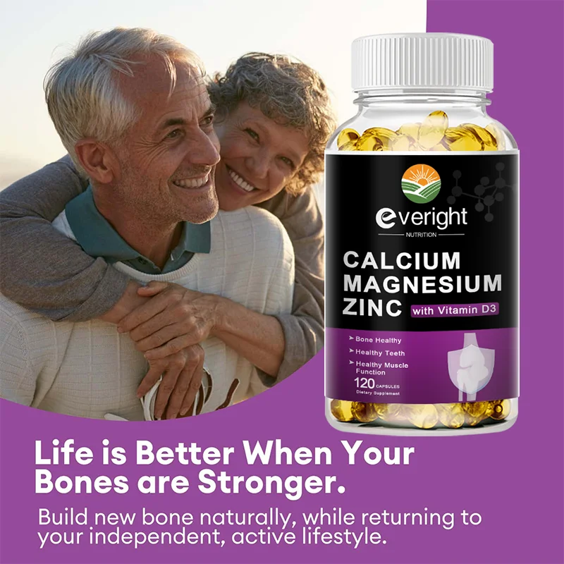 Natural Calcium Magnesium Zinc Supplement with Vitamin D3 - Gluten Free, Vegan, Non-GMO -  Essential Mineral Complex