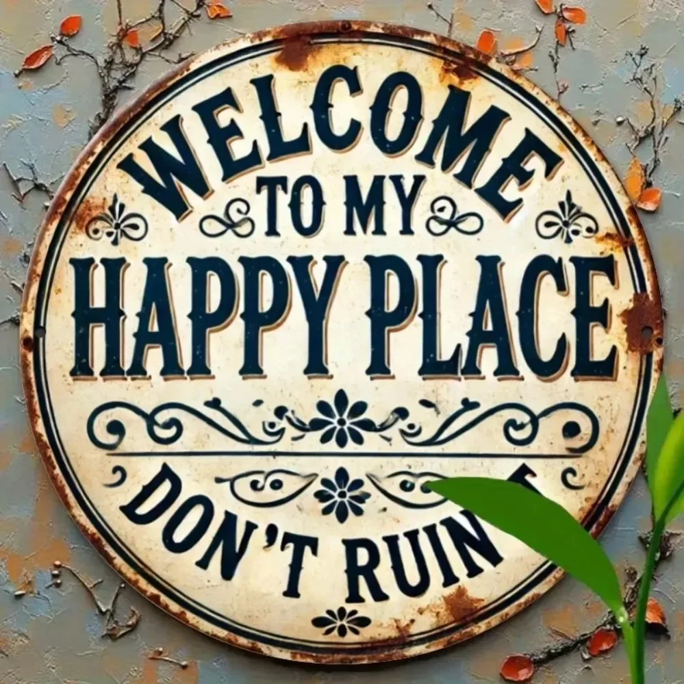 

"Happy Place" Metal Sign – Rust-Resistant Art with Embossed Welcome for Cozy Home Offices & WFH Sanctuaries