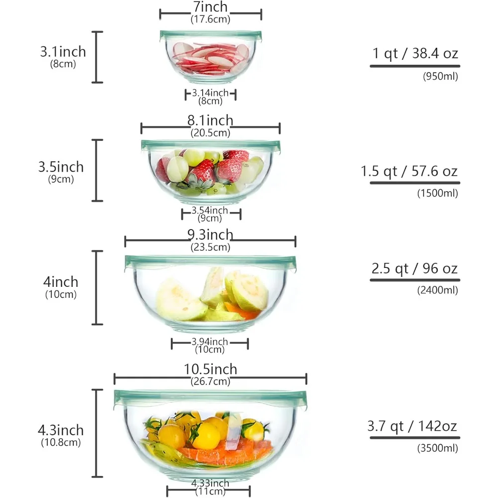 

Набор стеклянных мисок для смешивания из 4 предметов с крышками, штабелируемая для хранения на кухне, выпечки и приготовления салатов — идеально подходит для домашних курей