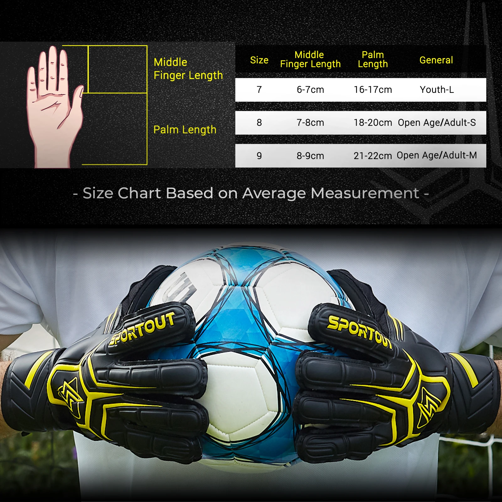 Sportout Goalie Gloves, Goalkeeper Gloves with Fingersave, Soccer Gloves, Breathable Soccer Goalie Gloves, 4mm Latex, for Kids