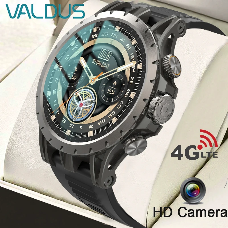 VALDUS 남녀공용 4G 스마트워치 – SIM 카드 포함, HD 카메라, GPS, 와이파이, 피트니스 기능, 32GB 롬, 2024 VG54 Pro AMOLED 모델