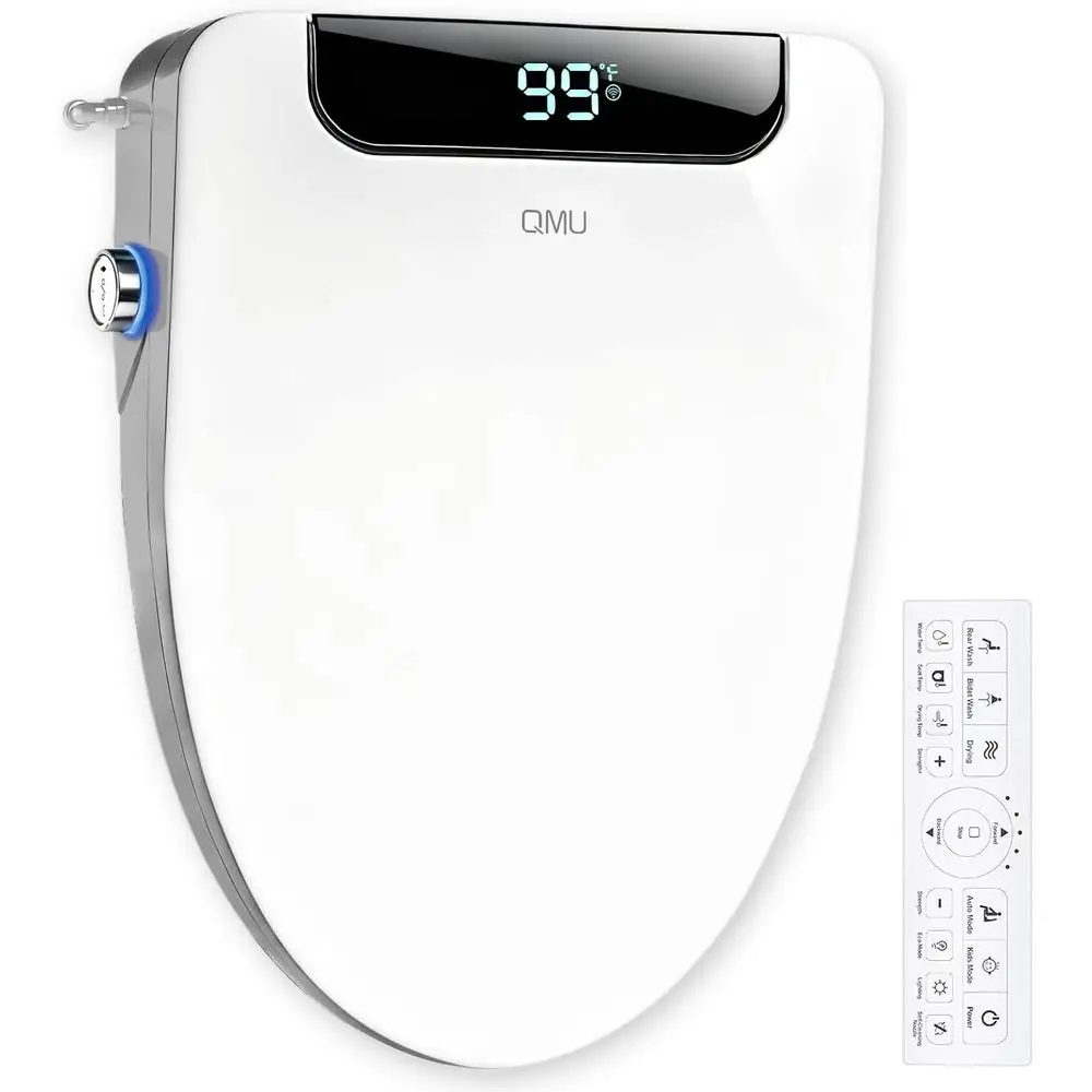 

Удлиненное сиденье для унитаза со светодиодным дисплеем и пультом ДУ, с электрическим биде, подогревом воды, сушкой, женским омыванием, самоочисткой (без функции самоочистки)