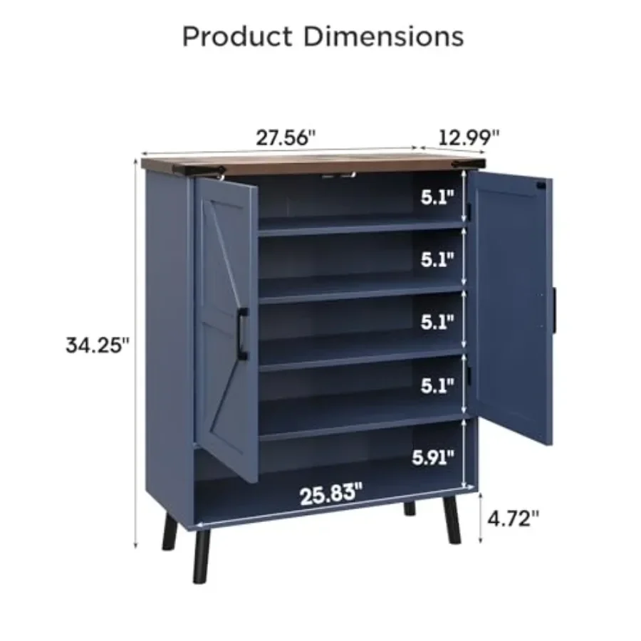 34 Tall Farmhouse Shoe Storage Cabinet with Barn Doors: Wood, White, Rustic Charm Space-Saving Dual-Door Design