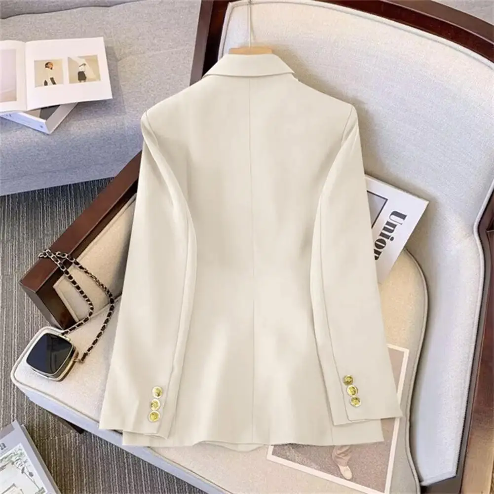 Suit Coat Elegant Women's Double Breasted Suit Jacket with Flap Pockets Slim Fit Work Outwear in Solid Color Stylish for Office