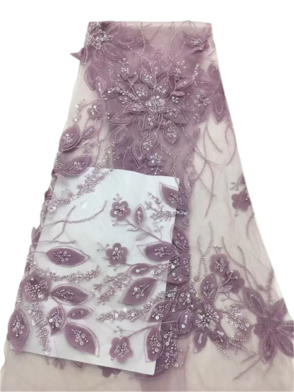 

Hoh Lace Fabric High Quality 2025 3D French Tulle Lace Fabric Beads And Sequins Embroidery Sewing Lace For Wedding Dresses H15-1