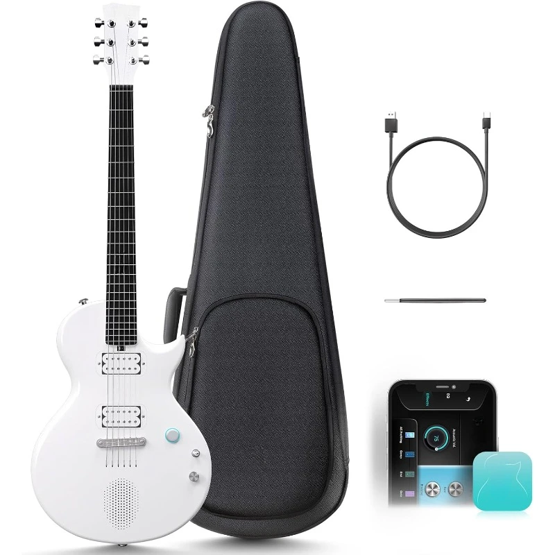 Smart Electric Carbon Fiber Guitarra with 10W Wireless Speaker  Onboard Presets  Charging Cable  Adjusting Wrench  and Gig Bag