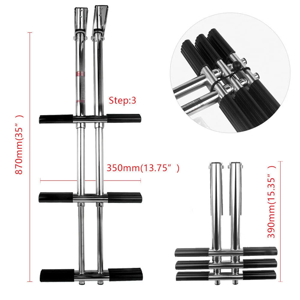 3 Steps Boat Ladder Stainless Steel Vertical Telescoping Transom Mounting Swimming Pontoon Ladder Marine Accessories