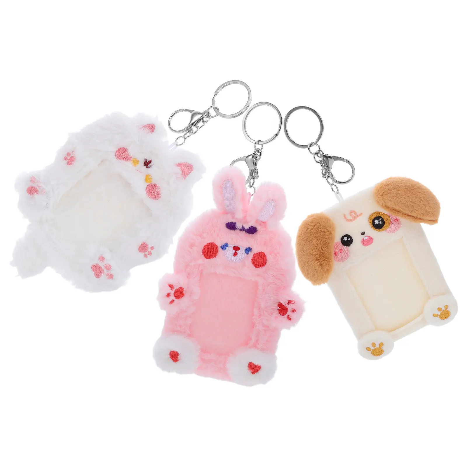 3-個のカードホルダーかわいいウサギのデザイン-id-バッジキーホルダー保護フォトカードケース-k-韓国スタイルペンダント用