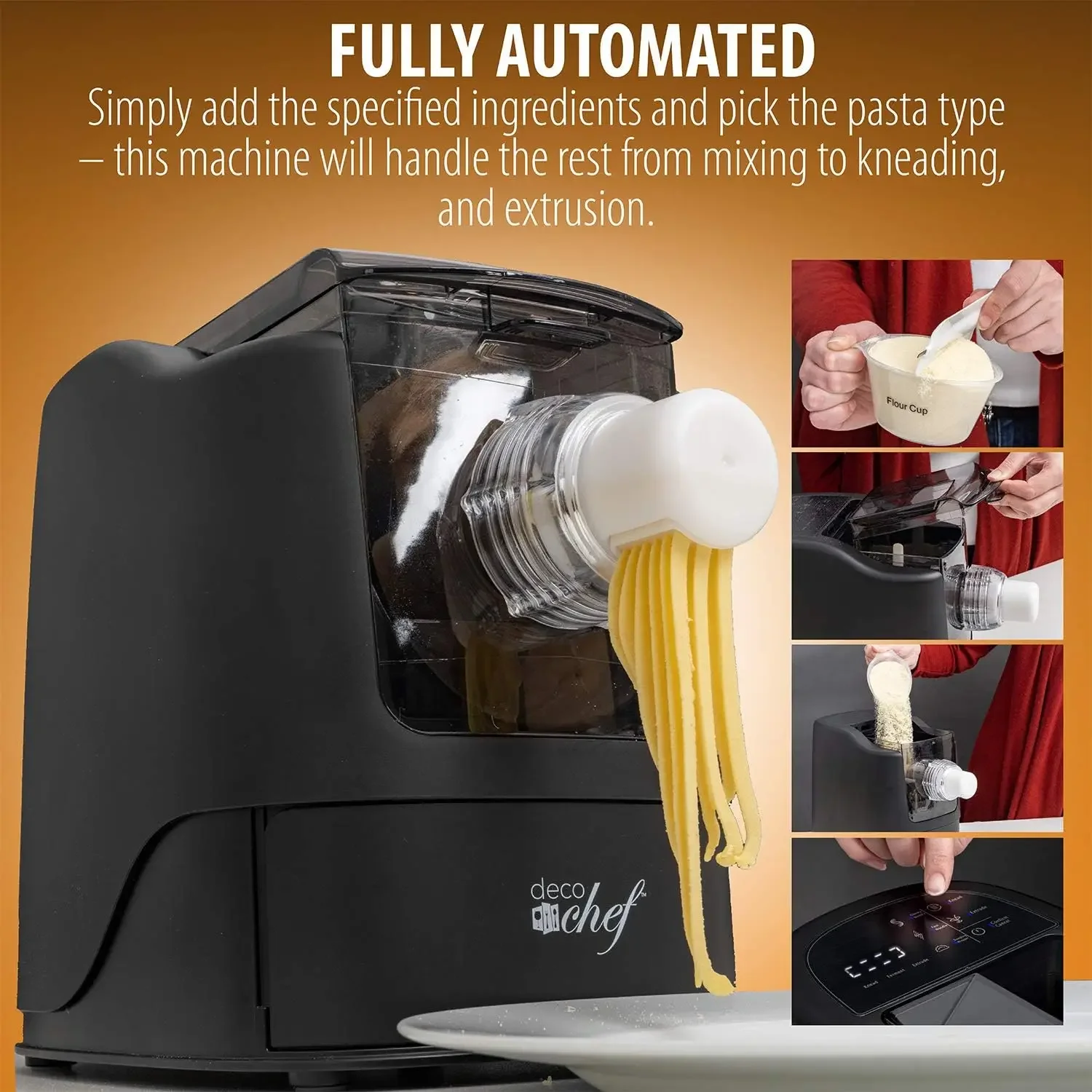 Chef Automatic Pasta Maker, Mixes, Kneads and Extrudes in 10 Minutes, 13 Interchangeable Pasta Disc Types with Built-in Sto