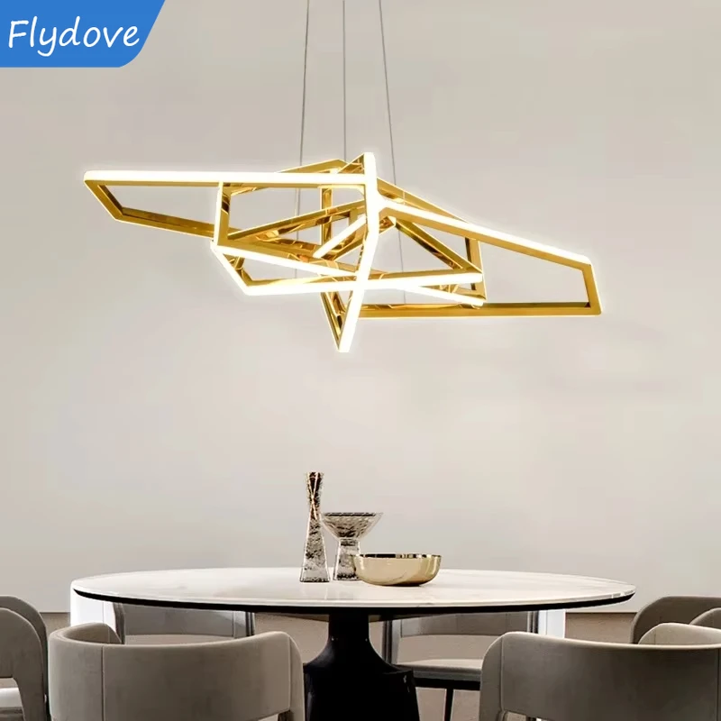 

Minimalist Golden Line LED Chandelier Luxury Creative Art Adjustable Light Living Room Bedroom Indoor Lighting Fixtures