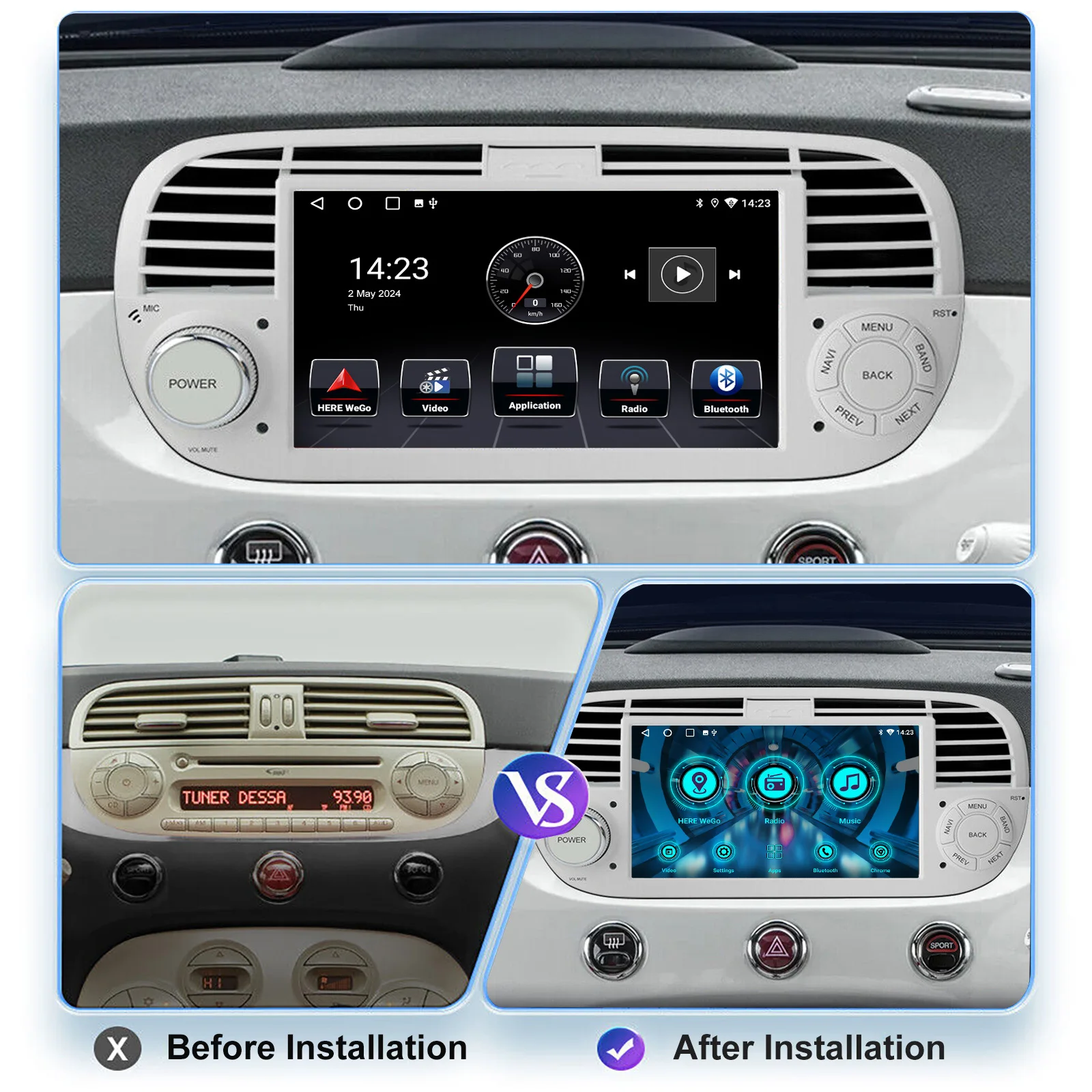 ESSGOO 4 + 64G Android 15 Auto Stereo Radio Für Fiat 500 2007-2015 7 "Display Drahtlose Carplay Android Auto GPS Nav Wifi BT RDS SWC – Detail 4