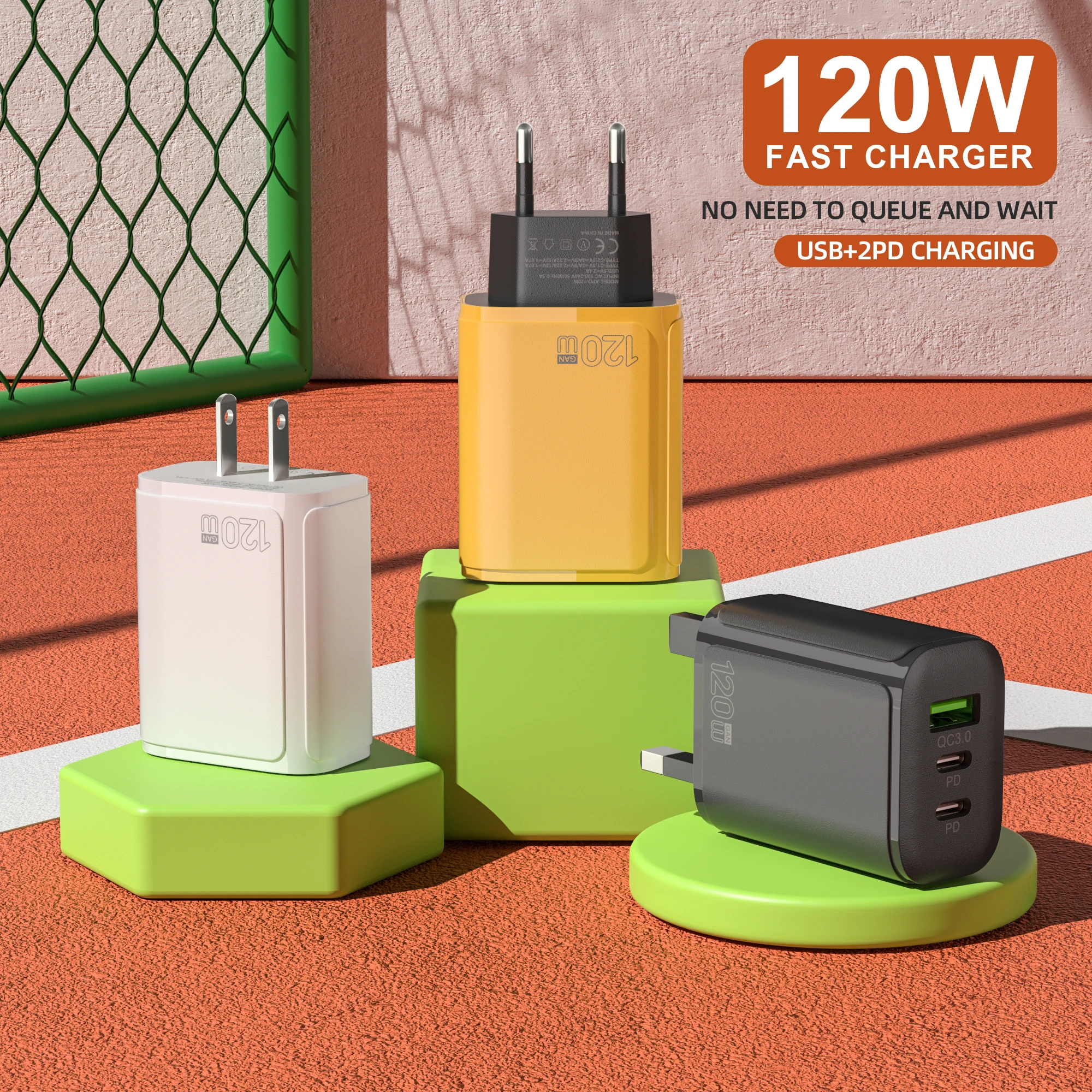 XIAOMI 120 واط شحن سريع المزدوج PD الترا سريعة شاحن الهاتف المحمول QC3.0 USB نوع C شواحن 3 منافذ الاتحاد الأوروبي/الولايات المتحدة/المملكة المتحدة التوصيل الجدار محول #2