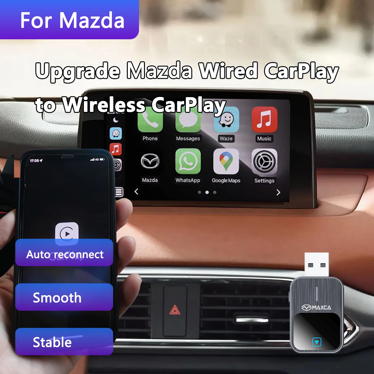 Maxca Smart Box Upgrade Factory Wired Carplay to Wireless For Mazda 3 CX3 CX5 CX50 CX60 CX90