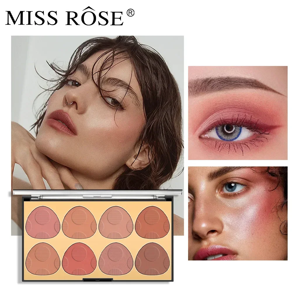 Miss Rose 8 Color Waterproof Matte Blush Palette Makeup Long Lasting Contour Blush Highlighter and Bronzer Flush Powder Cosmetic